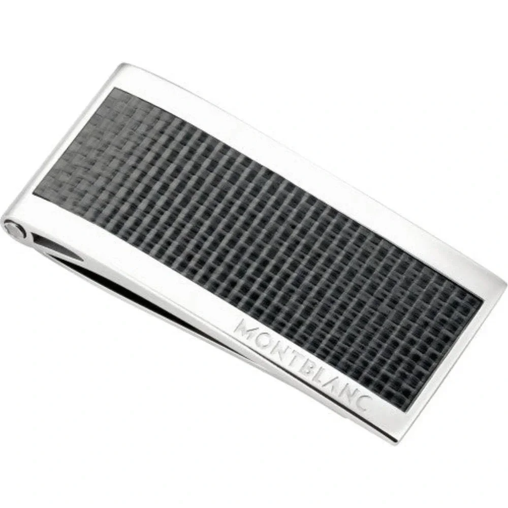 MONT BLANC Logo Black Carbon & metallic Money Clip silver wallet